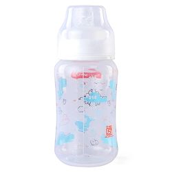 Babyhug Wide Neck Feeding Bottle with Silicone Nipple Dino Print - 250ml| Microwave and Sterilizer Safe| BPA Free| Easy to Clean & Hygienic| Measuring Scale| Anti-colic| Leak Proof