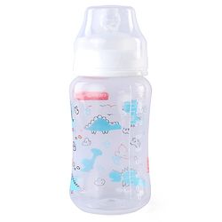 Babyhug Wide Neck Feeding Bottle with Silicone Nipple Dino Print - 250ml| Microwave and Sterilizer Safe| BPA Free| Easy to Clean & Hygienic| Measuring Scale| Anti-colic| Leak Proof