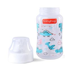 Babyhug Wide Neck Feeding Bottle with Silicone Nipple Dino Print - 250ml| Microwave and Sterilizer Safe| BPA Free| Easy to Clean & Hygienic| Measuring Scale| Anti-colic| Leak Proof