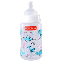 Babyhug Wide Neck Feeding Bottle with Silicone Nipple Dino Print - 250ml| Microwave and Sterilizer Safe| BPA Free| Easy to Clean & Hygienic| Measuring Scale| Anti-colic| Leak Proof