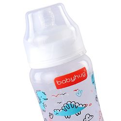 Babyhug Wide Neck Feeding Bottle with Silicone Nipple Dino Print - 250ml| Microwave and Sterilizer Safe| BPA Free| Easy to Clean & Hygienic| Measuring Scale| Anti-colic| Leak Proof