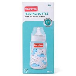 Babyhug Wide Neck Feeding Bottle with Silicone Nipple Dino Print - 250ml| Microwave and Sterilizer Safe| BPA Free| Easy to Clean & Hygienic| Measuring Scale| Anti-colic| Leak Proof