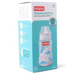 Babyhug Wide Neck Feeding Bottle with Silicone Nipple Dino Print - 250ml| Microwave and Sterilizer Safe| BPA Free| Easy to Clean & Hygienic| Measuring Scale| Anti-colic| Leak Proof