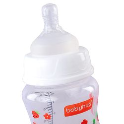 Babyhug Wide Neck Feeding Bottle with Silicone Nipple Dino Print - 250ml| Microwave and Sterilizer Safe| BPA Free| Easy to Clean & Hygienic| Measuring Scale| Anti-colic| Leak Proof