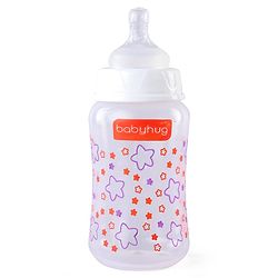 Babyhug Wide Neck Feeding Bottle with Silicone Nipple Dino Print - 250ml| Microwave and Sterilizer Safe| BPA Free| Easy to Clean & Hygienic| Measuring Scale| Anti-colic| Leak Proof