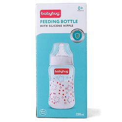 Babyhug Wide Neck Feeding Bottle with Silicone Nipple Dino Print - 250ml| Microwave and Sterilizer Safe| BPA Free| Easy to Clean & Hygienic| Measuring Scale| Anti-colic| Leak Proof