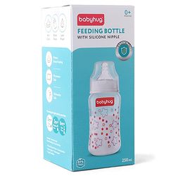 Babyhug Wide Neck Feeding Bottle with Silicone Nipple Dino Print - 250ml| Microwave and Sterilizer Safe| BPA Free| Easy to Clean & Hygienic| Measuring Scale| Anti-colic| Leak Proof