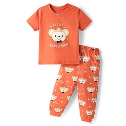 Babyhug Cotton Knit Half Sleeves Night Suit With Money Print - Orange