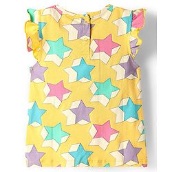 Babyhug Cotton Knit Frill Sleeves Co-ords Shorts Night Wear With Star Print - Yellow