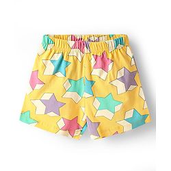 Babyhug Cotton Knit Frill Sleeves Co-ords Shorts Night Wear With Star Print - Yellow