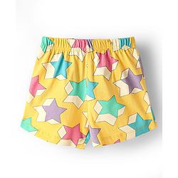 Babyhug Cotton Knit Frill Sleeves Co-ords Shorts Night Wear With Star Print - Yellow
