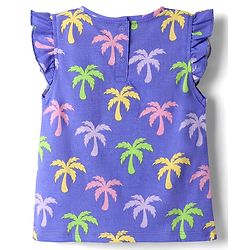 Babyhug 100% Cotton Knit Frill Sleeves Co-ords Shorts Night Suit With Tropical Theme Print - Violet
