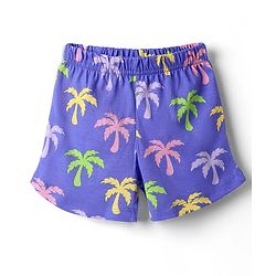 Babyhug 100% Cotton Knit Frill Sleeves Co-ords Shorts Night Suit With Tropical Theme Print - Violet