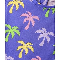 Babyhug 100% Cotton Knit Frill Sleeves Co-ords Shorts Night Suit With Tropical Theme Print - Violet