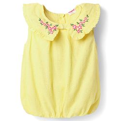 Babyhug Cotton Woven Sleeveless Peter Pan Collar Top with Floral Embroidery - Yellow