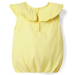 Babyhug Cotton Woven Sleeveless Peter Pan Collar Top with Floral Embroidery - Yellow