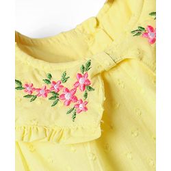 Babyhug Cotton Woven Sleeveless Peter Pan Collar Top with Floral Embroidery - Yellow