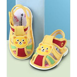 Cute Walk by Babyhug Sandals with Velcro Closure & Teddy Applique - Yellow