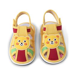 Cute Walk by Babyhug Sandals with Velcro Closure & Teddy Applique - Yellow