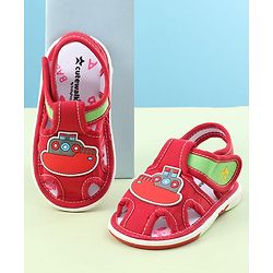 Cute Walk by Babyhug Sandals with Velcro Closure & Ship Applique - Red