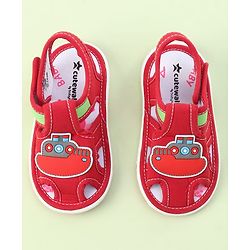 Cute Walk by Babyhug Sandals with Velcro Closure & Ship Applique - Red