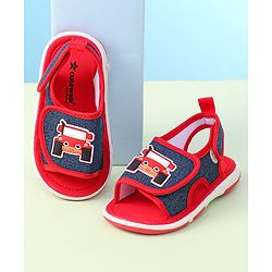 Cute Walk By Babyhug Sandals With Velcro Closure & Vehicle Applique - Red