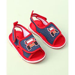 Cute Walk By Babyhug Sandals With Velcro Closure & Vehicle Applique - Red