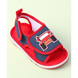 Cute Walk By Babyhug Sandals With Velcro Closure & Vehicle Applique - Red
