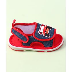 Cute Walk By Babyhug Sandals With Velcro Closure & Vehicle Applique - Red