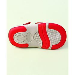 Cute Walk By Babyhug Sandals With Velcro Closure & Vehicle Applique - Red