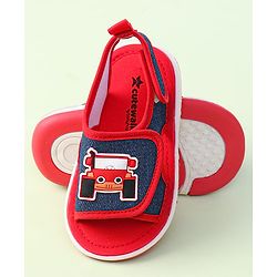 Cute Walk By Babyhug Sandals With Velcro Closure & Vehicle Applique - Red