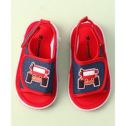 Cute Walk By Babyhug Sandals With Velcro Closure & Vehicle Applique - Red