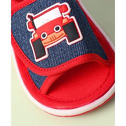 Cute Walk By Babyhug Sandals With Velcro Closure & Vehicle Applique - Red