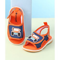 Cute Walk By Babyhug Sandals With Velcro Closure & Vehicle Applique - Red