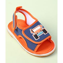 Cute Walk By Babyhug Sandals With Velcro Closure & Vehicle Applique - Red
