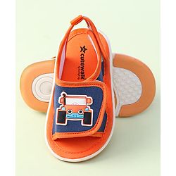 Cute Walk By Babyhug Sandals With Velcro Closure & Vehicle Applique - Red