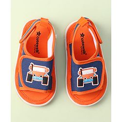Cute Walk By Babyhug Sandals With Velcro Closure & Vehicle Applique - Red