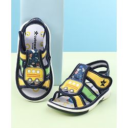Cute Walk by Babyhug Velcro Closure Sandals with Bus Applique - Navy Blue