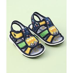 Cute Walk by Babyhug Velcro Closure Sandals with Bus Applique - Navy Blue