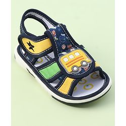 Cute Walk by Babyhug Velcro Closure Sandals with Bus Applique - Navy Blue