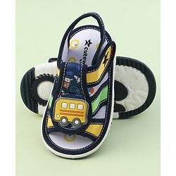 Cute Walk by Babyhug Velcro Closure Sandals with Bus Applique - Navy Blue