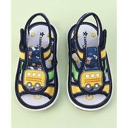Cute Walk by Babyhug Velcro Closure Sandals with Bus Applique - Navy Blue