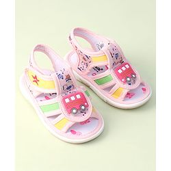 Cute Walk by Babyhug Velcro Closure Sandals with Bus Applique - Navy Blue