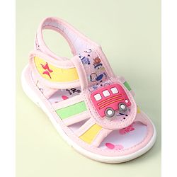 Cute Walk by Babyhug Velcro Closure Sandals with Bus Applique - Navy Blue