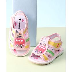 Cute Walk by Babyhug Velcro Closure Sandals with Bus Applique - Navy Blue
