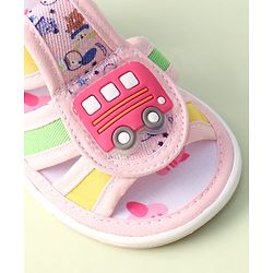Cute Walk by Babyhug Velcro Closure Sandals with Bus Applique - Navy Blue