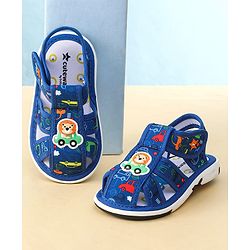 Cute Walk by Babyhug Sandals with Velcro Closure Car Print & Lion Applique - Blue