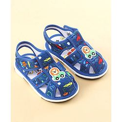 Cute Walk by Babyhug Sandals with Velcro Closure Car Print & Lion Applique - Blue