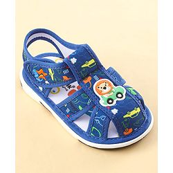 Cute Walk by Babyhug Sandals with Velcro Closure Car Print & Lion Applique - Blue
