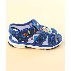 Cute Walk by Babyhug Sandals with Velcro Closure Car Print & Lion Applique - Blue